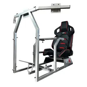 GTR Simulator GTA-F Model Racing Simulator Cockpit Gaming Chair with Triple Monitor Stand & Pista Black Red Seat