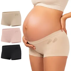 Maternity Underwear Cotton Blend Seamless Pregnancy Panties Under The Bump Postpartum Boyshort Underwear 3-Packs