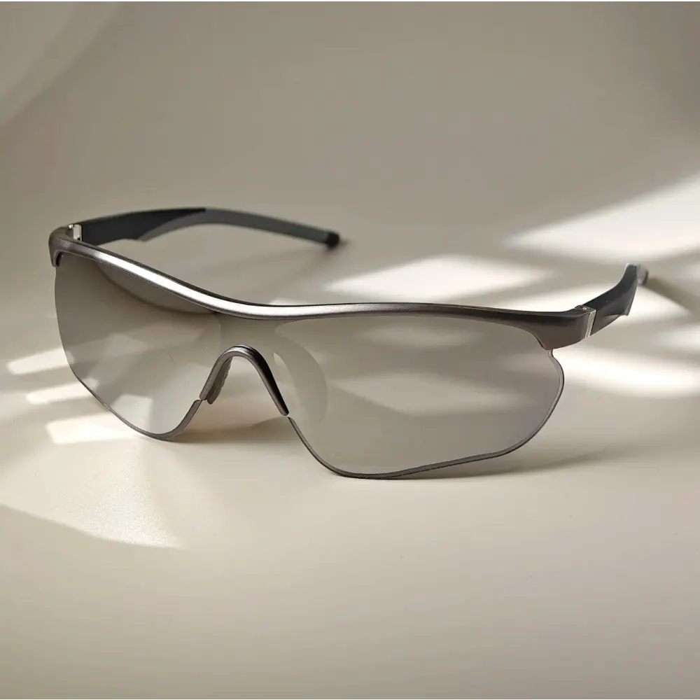 Men's Wrap Around Sports Sunglasses, Futuristic Silver Metal Half-Rim Frame with UV400 Gradient Lenses, Lightweight Eyewear for Multi-Sports like Running and Fishing, Sports Outdoor Sunglasses, Wrap Around Sunglasses