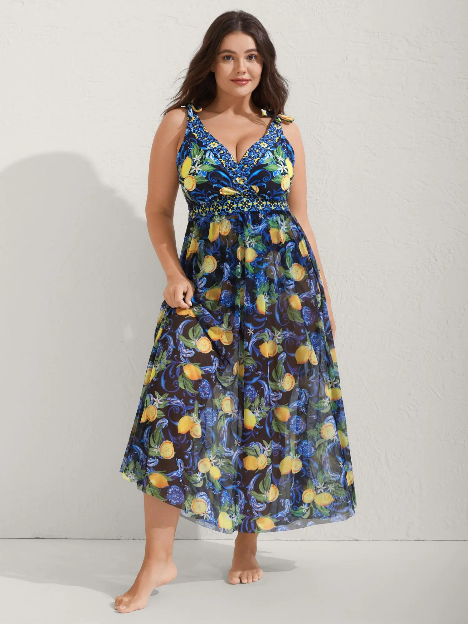 BloomChic Women's Plus Sized Bathing Suit - Tummy Control Citrus Print Bodycon Tankini Swimsuits Set,Citrus Print 2 Piece Bathing Suit, Slimming Fit, High Waisted Swimwear for Beach [M-6X],Spotlight,Summer wins,Deals for you days