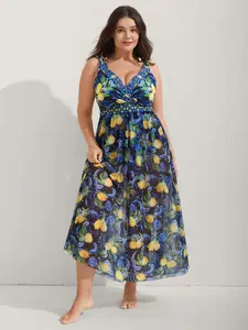 【Summer Turn-Up】 【Tummy control】BlOOMCHIC Plus Size Two-Piece Citrus Print Sarong Swimsuit [1x-6x] 2026 Summer Pick for Mother's Day