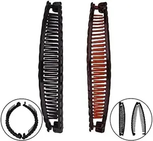 2 pcs banana clip, One Black And One Brown Large Banana Clips, Long Hair Clips, Banana Fish Clip, Comb Grip