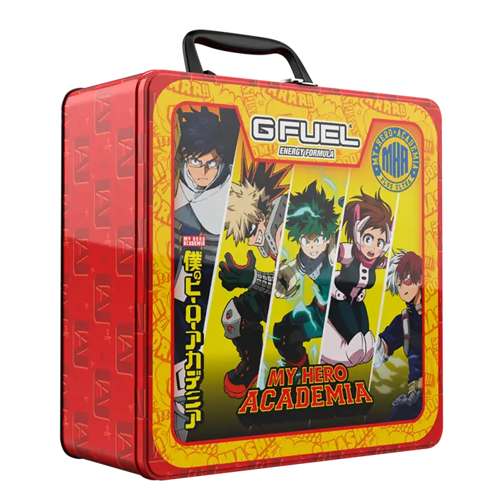 G FUEL x My Hero Academia Quirk Collector's Box | Blueberry Lemon Matcha Powdered Energy Drink | Collectible Lunchbox and Stainless Steel Shaker Cup