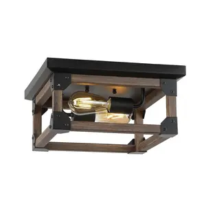 JONATHAN Y Cheshire Iron Rustic Farmhouse LED Flush Mount; for Living Room, Bedroom, Kitchen, Office