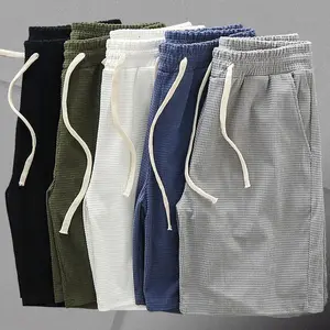 Men Shorts Trend Short Pants Breathable Drawstring Shorts Plain Half Pants Short Shorts with Elastic Waist