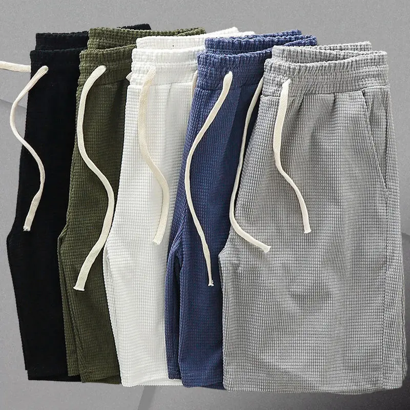 Men Shorts Trend Short Pants Breathable Drawstring Shorts Plain Half Pants Short Shorts with Elastic Waist