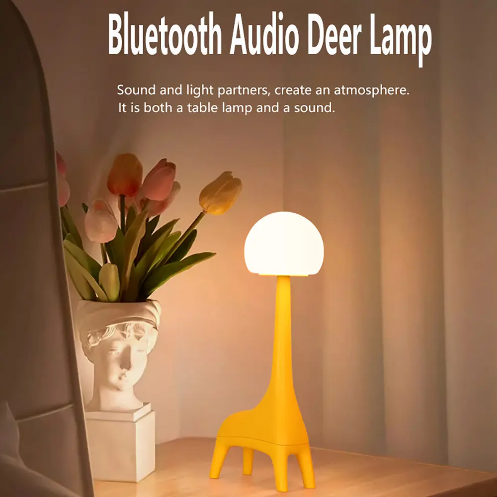 Creative Little Deer LED Desk Lamp, Bluetooth Speaker & Night Light, USB Charging, Three-Color Dimmable Light Perfect For Kids' Rooms, Desks, Bedside Tables, Study Areas, Gifts, Decorative Lamp & Night Light