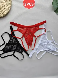 3pcs Men's Sexy Thongs with Metal Rings, Sleek Minimalist Design, Sport Underwear, Thin