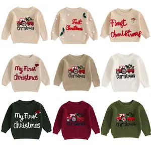 My First Christmas Outfit Newborn Baby Boy Girl Christmas Long Sleeve Cable Knit Warm Pullover Sweater Fall Winter Knitwear