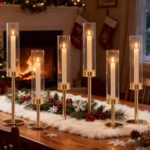Hurricane Candle Holders Set of 6, Tall Metal Windproof Glass Taper Candle Holder for Candlestick, Candle Sticks Decor, Table Centerpieces for Wedding, Candlelit Dinner Party Fireplace Decoration