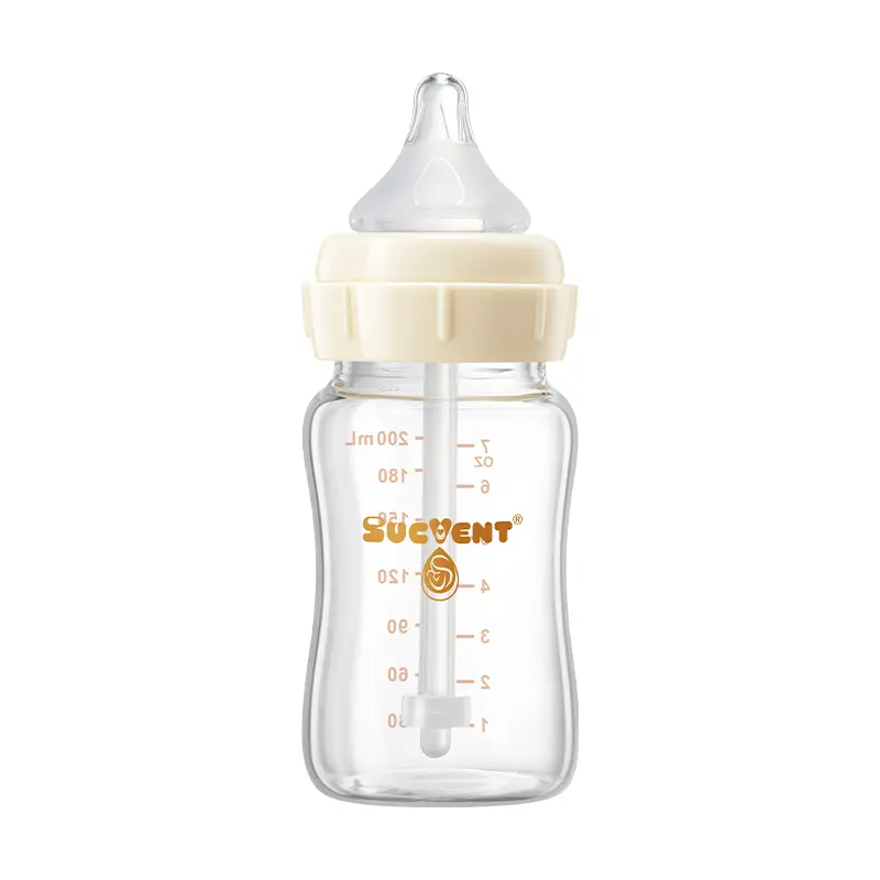 【SUCVENT】200ml Glass Baby Bottle for Newborns, Infant Feeding Bottle with S Size Silicone Nipple, BPA Free Baby Milk Bottle, Wide Neck Design, Leak Resistant Bottle for 1-3 Months Baby