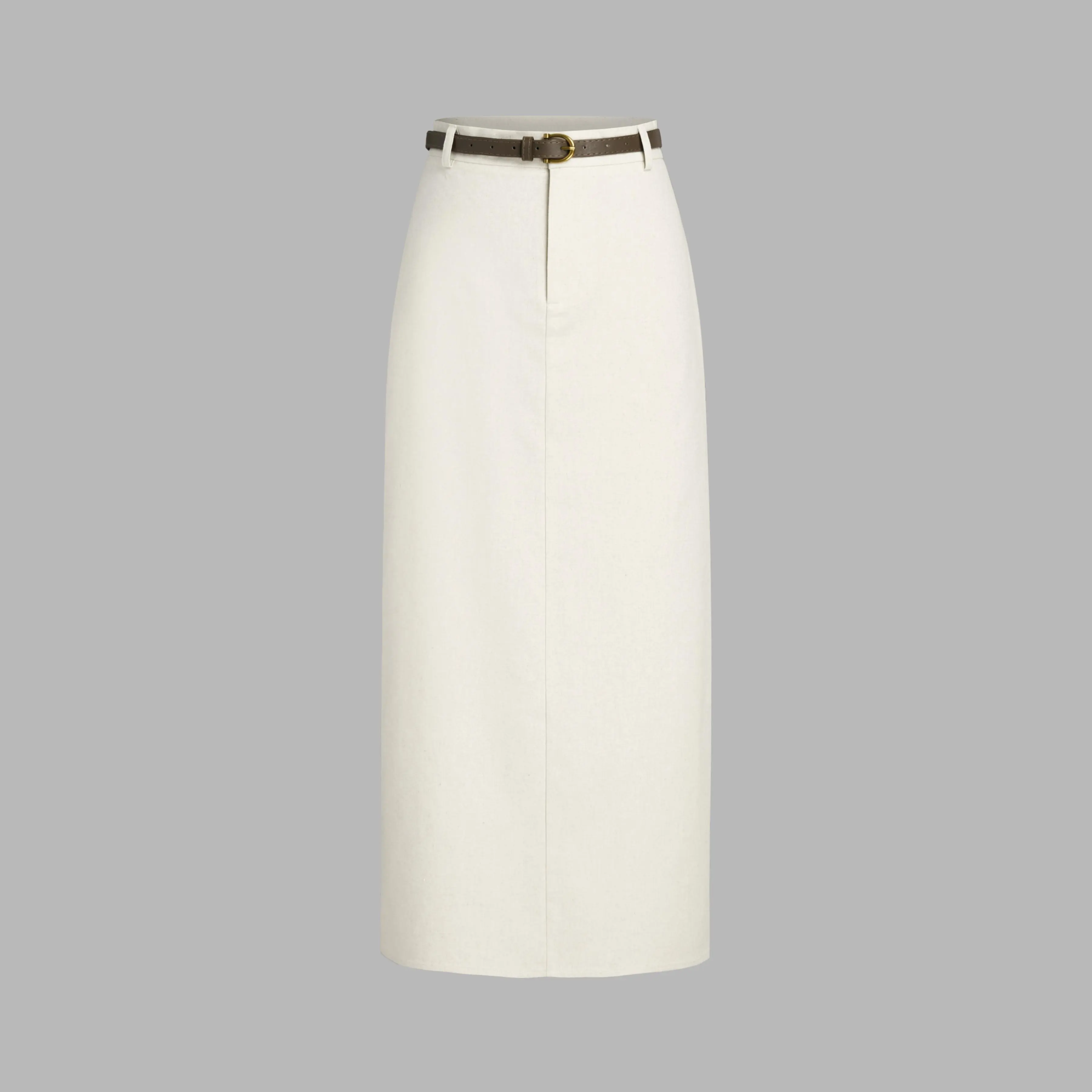 Cider [size 2-10] French Riviera Vacation Linen-blend Mid Rise Solid Midi Skirt With Belt