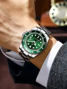 Water Ghost Series Submariner Fully Automatic Movement Watch for Men, Waterproof Luminous Calendar Light Luxury Male Student Watch, Hollow Design, Butterfly Buckle Strap, Stainless steel watch, Fashion Accessories