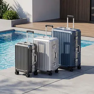 LUGGEX ZX-Core 8010S Luggage 20/24/28" Silver Aluminum Hard Shell 360° Spinner TSA Lock Scratch-Resistant with Durable Corner Protectors and Upgraded TSA Lock, summervibes summervibes