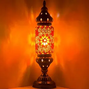 Mediterranean Allure: Orange Blossom Moroccan Mosaic Cylindrical Table Lamp