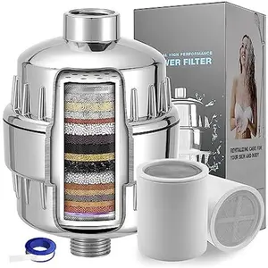 20-Stage Shower Head Filter with KDF 55 & Activated Carbon for Hard Water Softening Removes Chlorine & Odors Universal Fit for Bathroom Shower Heads