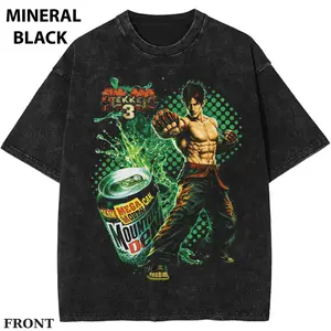 Jin Kazama x Dew Graphic T-shirt, Retro Fighting Game Shirt, Arcade Combat Graphic Tee, Y2K Martial Arts Gamer T-Shirt, Hype Streetwear Battle Aesthetic