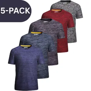 [5 Pack] Men’s Workout Short Sleeve Dry Fit T Shirts Raglan Crewneck Quick Dry Active Athletic Moisture Wicking Breathable Casual Clothes Back to School Round Neck Jersey Tee Tops for Running Exercise Gym Football Sports Hiking Fishing Outdoor Activities