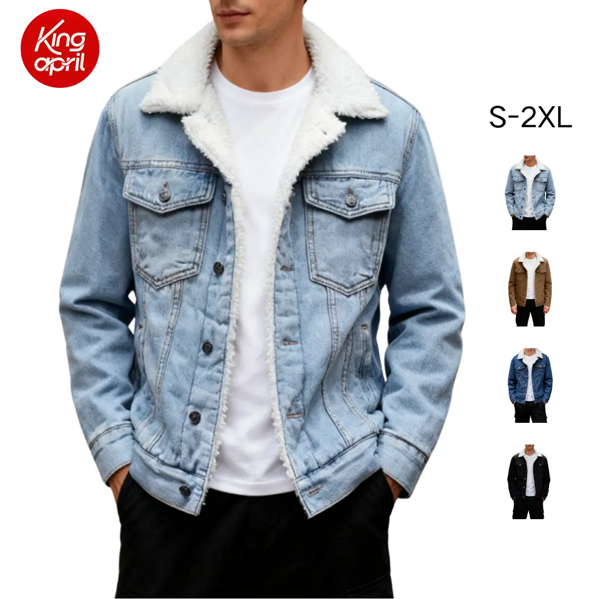 Kingapril Men's Sherpa Fleece Lined Denim Jacket Warm Winter Trucker Jacket Cowboy Jean Jacket Casual Soft