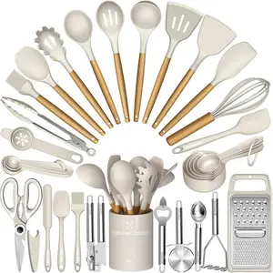 Kitchen Utensil Set, 34 count Heat Resistant Kitchen Gadgets and Tools With Grater,  Handles for Nonstick Cookware