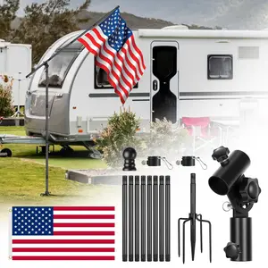 Portable Flag Pole – 90° Adjustable Wind-Resistant Beach Flag Pole Kit, Camper Flag Pole, In-Ground Flag Pole for Outside House, RV, Trailer, Camping, Yard Flag Pole with 5 Ground Stakes