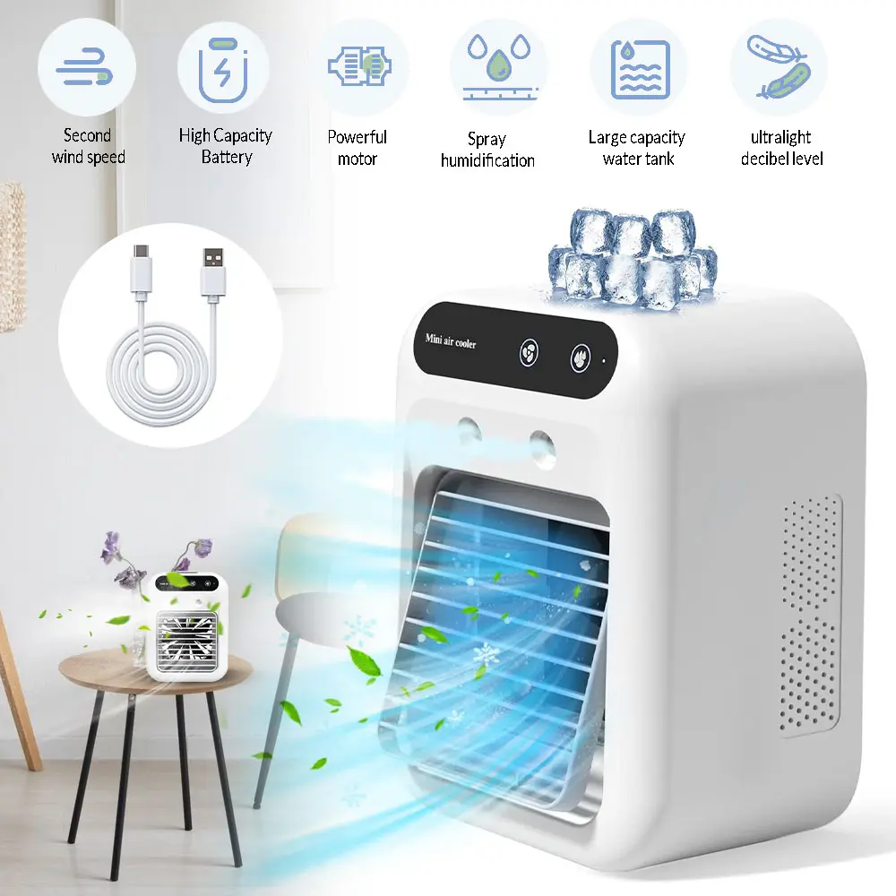 【BackToSchool】Rechargeable Portable Car Evaporative Mist Cooler Fan‑3‑in‑1 Fan with 2 Mist Speeds,25W Motor,Long‑Lasting 1800mAh Battery,500ml Water Tank,USB Adapter,Sleep Cooling Mode,Ideal for Car,RV,Camping,Bedroom Use (Not an AC Unit)