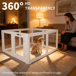 8/10/12 Panels Clear Acrylic Dog Playpen Indoor, Transparent Fence for Puppy Rabbit and Cat, Easy Assemble Plastic Playard