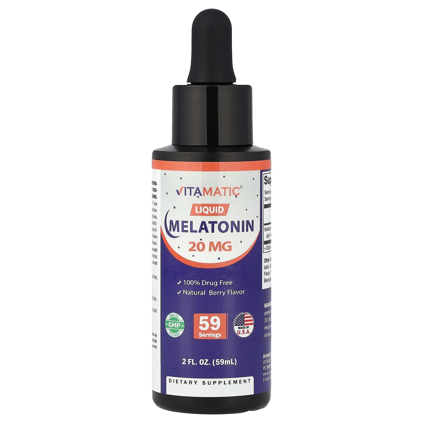 Vitamatic Liquid Melatonin, Natural Berry, 20 mg, 2 fl oz (59 ml)