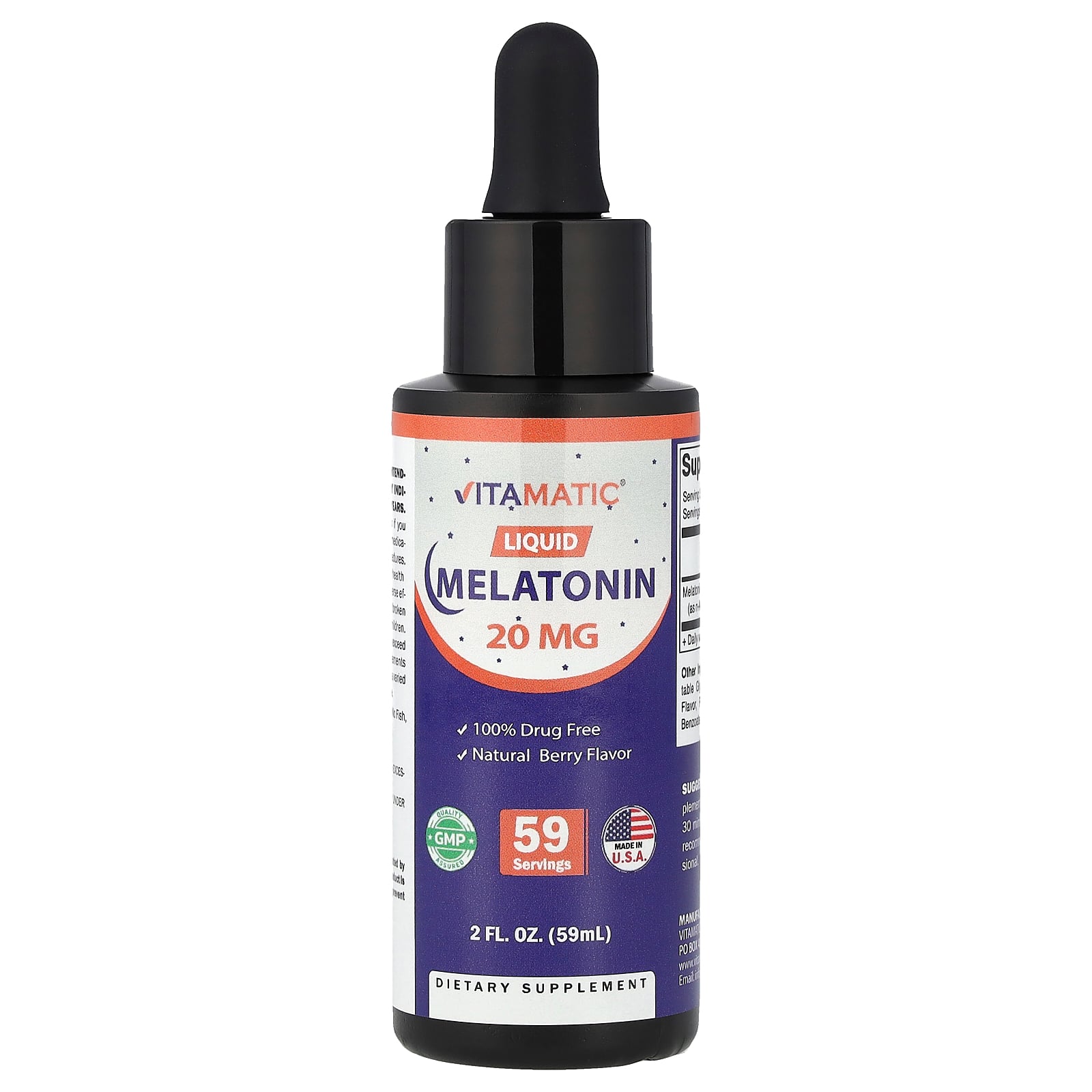 Vitamatic Liquid Melatonin, Natural Berry, 20 mg, 2 fl oz (59 ml)