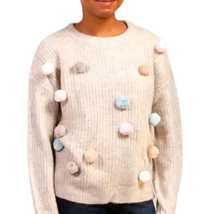 Knit Pompom Sweater  ( Ivory Multi ) Small