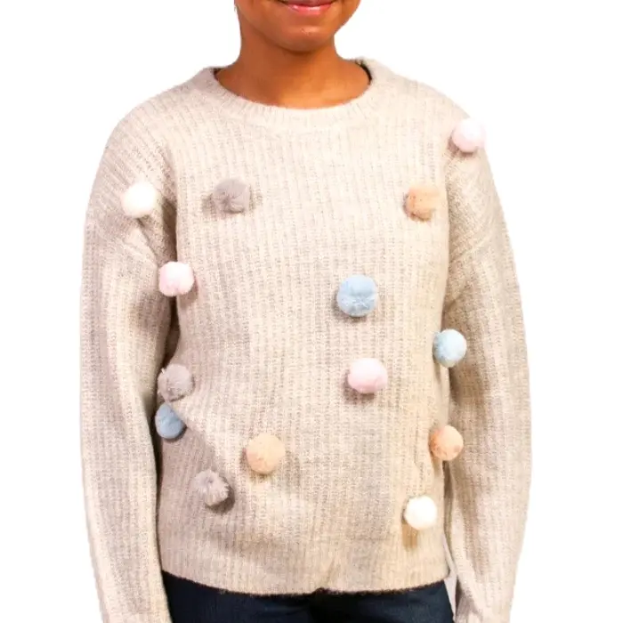 Knit Pompom Sweater  ( Ivory Multi ) Small