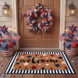 2 Pcs Welcome Non-Slip Coir Doormats, Seasonal Patriotic Floor Mats for Front Porch Entryway Home Decor Floor Layering