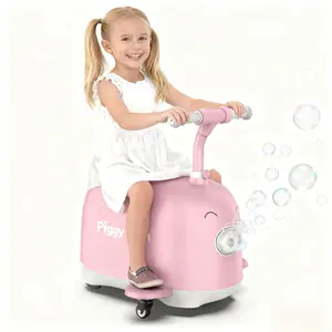 Electric Pig Scooter Ride-On Car for Kids Ages 5–12, 5-Wheel Anti-Falling Design with 3-Speed Modes, Bubble Blower & RGB Light Show, 135 Lbs Capacity, APP Parental Remote Control, Safe Stable Indoor Outdoor Play, Pink&Blue