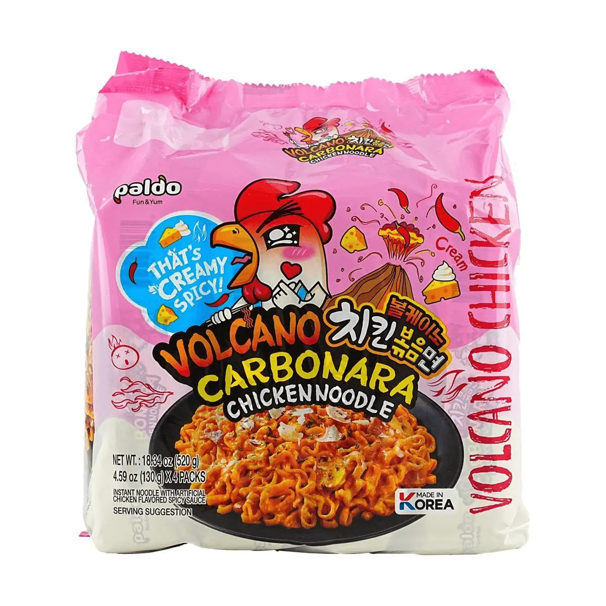 PALDO Korean Carbonara Creamy Turkey Noodles - Spicy Instant Ramen 4-Pack (520g)