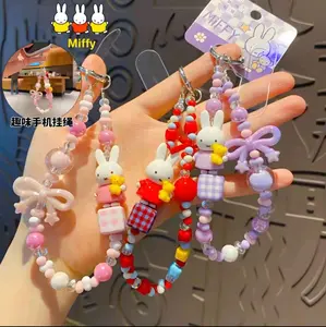 Kawaii Miffyy Rabbit Beaded Keychain | Japanese Cartoon Phone Pendant Backpack Pendant Creative Gift