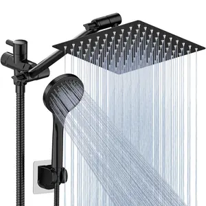 High-Pressure 11" Rain Shower Head, Handheld Combo with 5 Adjustable Settings, Overflow Prevention, Chrome Finish, Enhances Bathing Experience Rainfall Shower Head with Handheld Combo