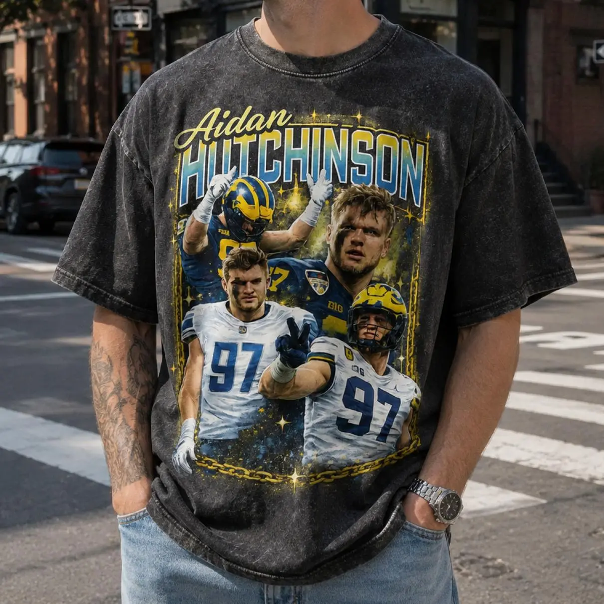 Aidan Hutchinson Vintage Graphic Washed Shirt, Detroit Football Tee, Retro Game Day T-Shirt, Oversized Lions Fan Shirt, Gift for Lion Fans, Trendy Outfits, Stay Ahead of the Game, Looks Good, Feels Better