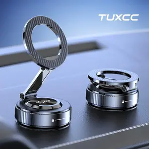 TUXCC  Magnetic Car Phone Mount,Full Metal Vacuum Suction Holder,360° Adjustable,Heat Resistant up to 85°C,Washable & Reusable,Includes Magnetic Ring Compatible with All Phones,Not Just MagSafe Phones,Deals For You Days