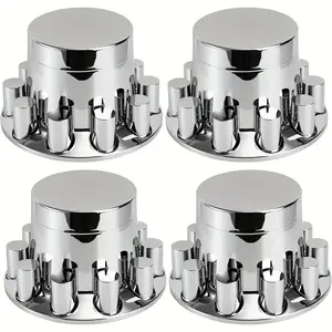 4 Rear Cylinder Axle Wheel Covers - Rear Axle Hub Covers With 33mm Thread-On Chrome Lug Nut Covers For Semi Truck Car Accessories
