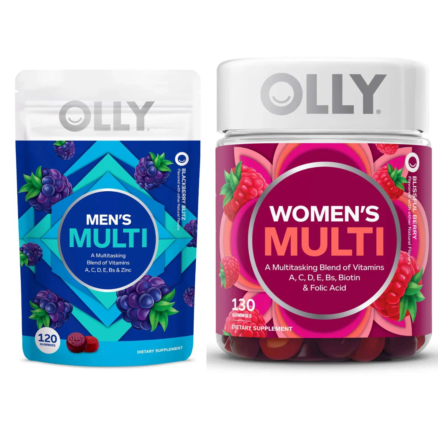OLLY Women's and Men's Multivitamin Gummy Bundle, Overall Health and Immune Support Chewable Supplements, 65 Day Supply & 60 Day