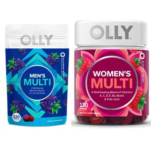 OLLY Women's and Men's Multivitamin Gummy Bundle, Overall Health and Immune Support Chewable Supplements, 65 Day Supply & 60 Day