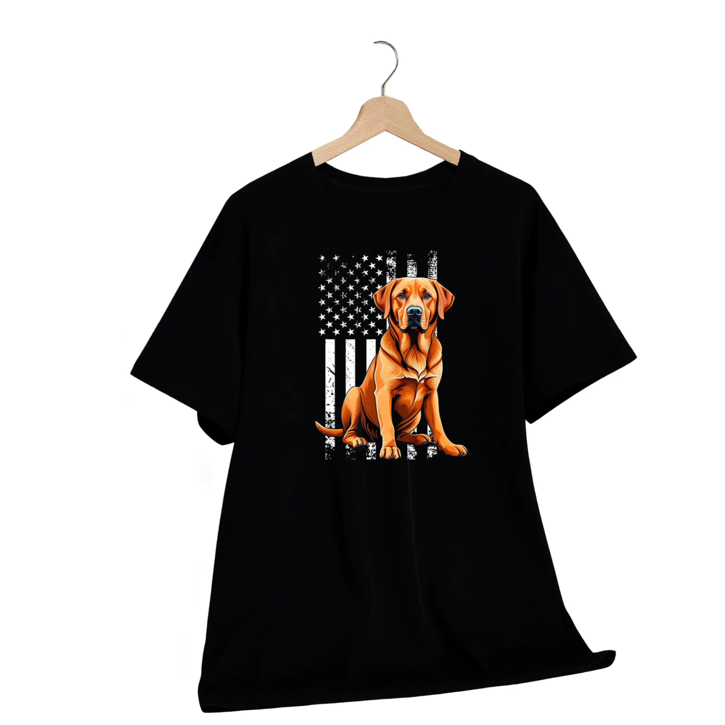 Fox Red Labrador Owner Dog USA Flag T-Shirt - Unisex Casual Short Sleeve Round Neck Tee with Labrador Retriever Print, 100% Cotton,  for Men & Women, Dog Lover Apparel
