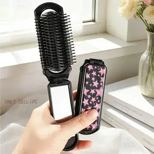 Portable Folding Comb with Star Pattern, Self-Contained Mirror, Travel Hair Styling Brush, Hair Styling Tools, Suitable for Home Use, Perfect Gift