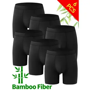 6-Pack Men's Bamboo Fiber Underwear - Extended Length Boxer Briefs, 95% Bamboo Fiber/5% Spandex High-Elasticity Soft Breathable Boxers Suitable for Sports, Casual & Casual Attire - Bamboo Fiber Men's Briefs 6-Pack Pack