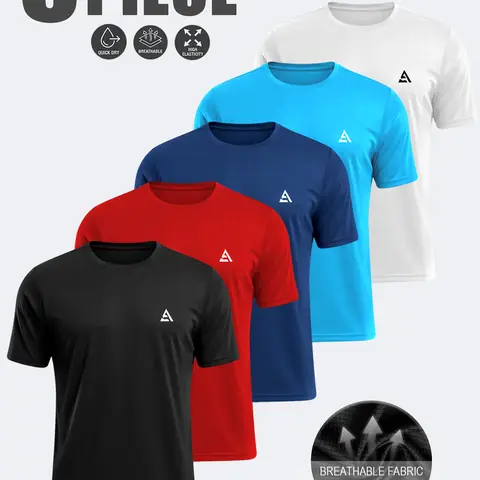 SKYWEHYD Men's 5-Pack Graphic Tees - Quick-Drying Breathable Performance Fabric Casual Athletic Short-Sleeve Fitness Running Tops, Gym Workout Shirt, Men's T Shirts for Back to School & Everyday Wear (Do Not Dry Clean)