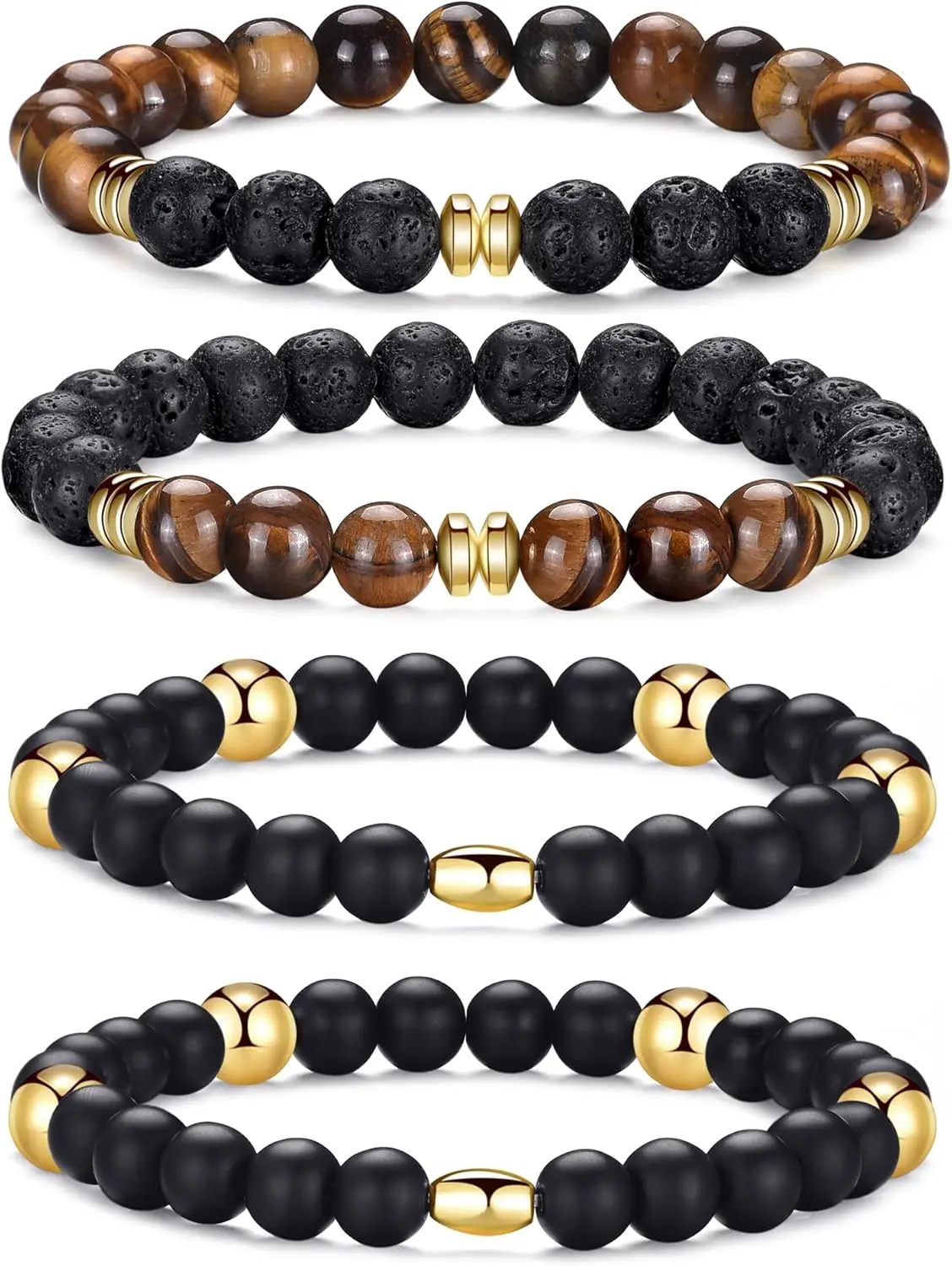 4,tiger eye,lava,volcano bracelet