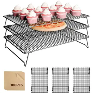 3 Layer Detachable Collapsible 17*11 Inch Stackable Cooling Wire Drying Rack for Cookie Bread Baking