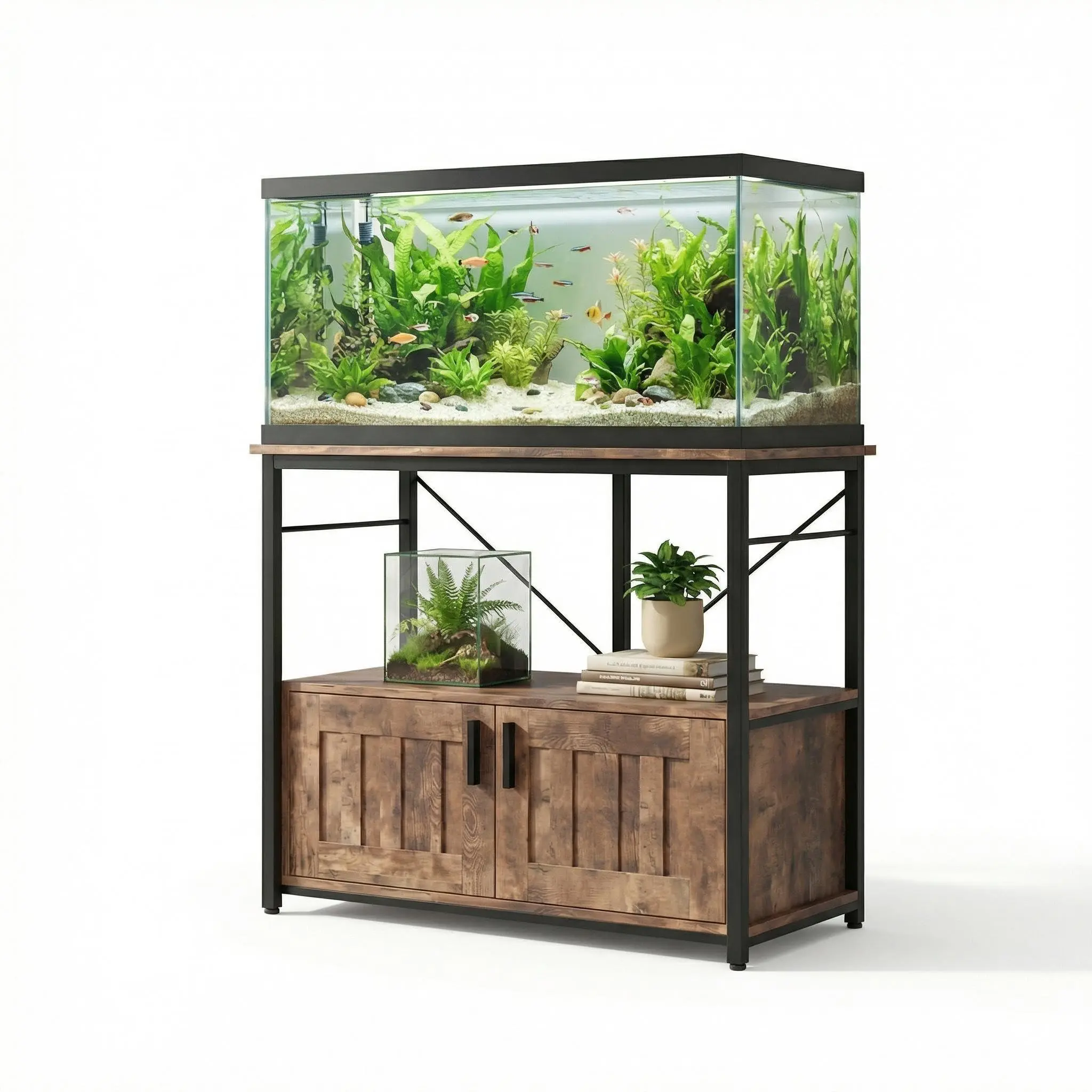 GARVEE 40-50 Gallon Fish Tank Stand,Aquarium Stand with Storage Cabinet for Fish Tank Accessories Storage for Fish Lovers,660LBS Capacity,Brown