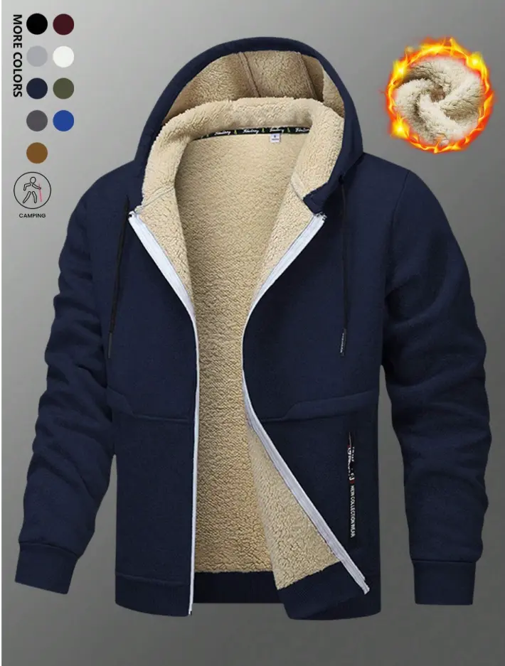 1 Set New Sherpa Lined Cardigan Jacket, Hooded Casual Sports Outerwear