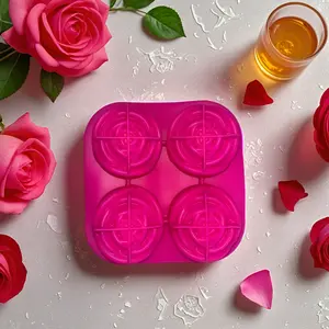 Ice Cube Tray- 2 Pack Rose Mold | Makes 4 large 2-inch ice cubes, BPA-free, easy-release, perfect for cocktails, whiskey & more. Kitchen Silicone Utensils Pink